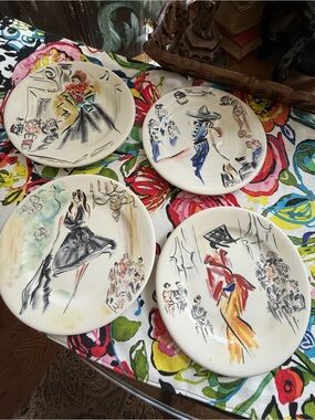 Gien France JOLI PARIS Creation Caroline Saint Geroges Set of 4 Salad Plate 8.5"